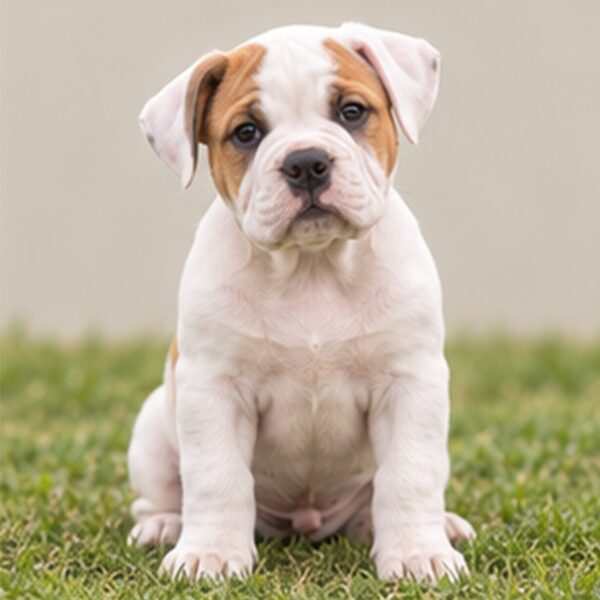 Muscular white dog with a short coat standing proudly outdoors