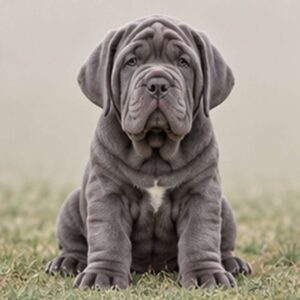Large, wrinkled dog with a loose coat, standing proudly, grayish-brown color