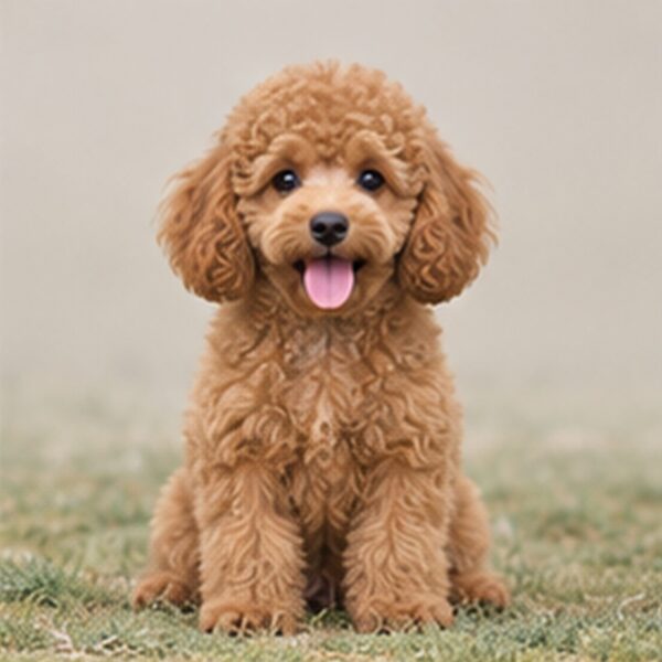 Curly-haired poodle standing proudly with a cheerful expression and bright eyes