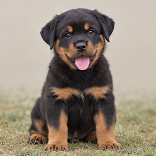 Strong Rottweiler with a sleek black and tan coat, standing proudly