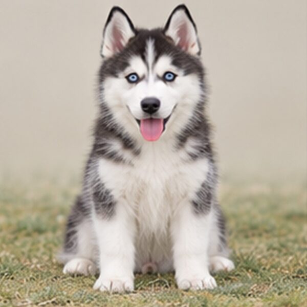 A fluffy gray and white Siberian Husky standing proudly in a snow-covered landscape