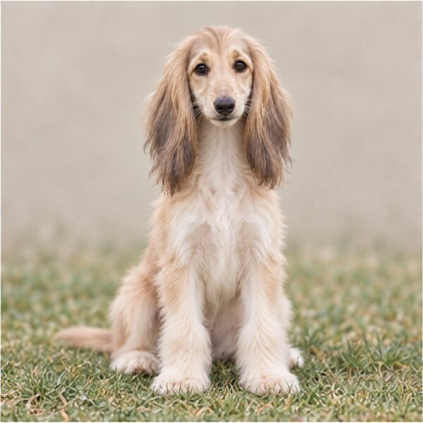 Elegant Afghan Hound with flowing, silky coat standing gracefully outdoors